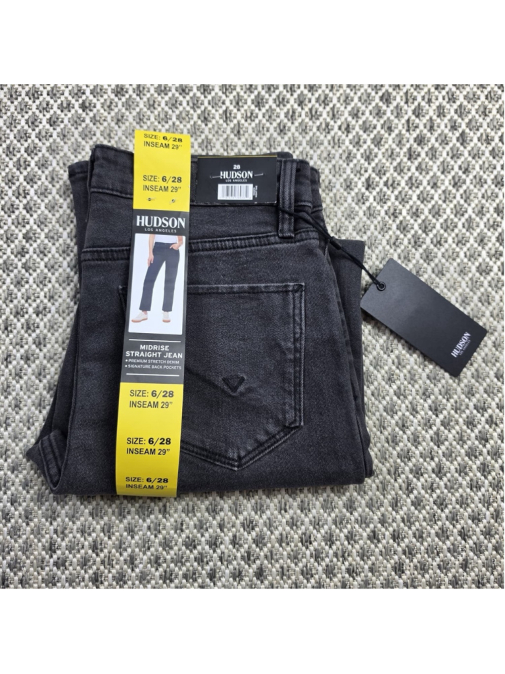 Hudson Womens 28 Black Mid Rise Straight Leg Stretch Denim Jeans NWT Size 6